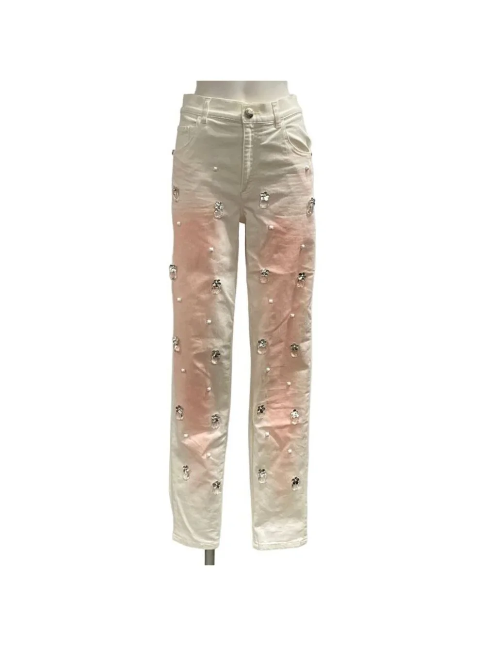 Chanel Jeans S P White Pink Flower View Gradient Cotton 34